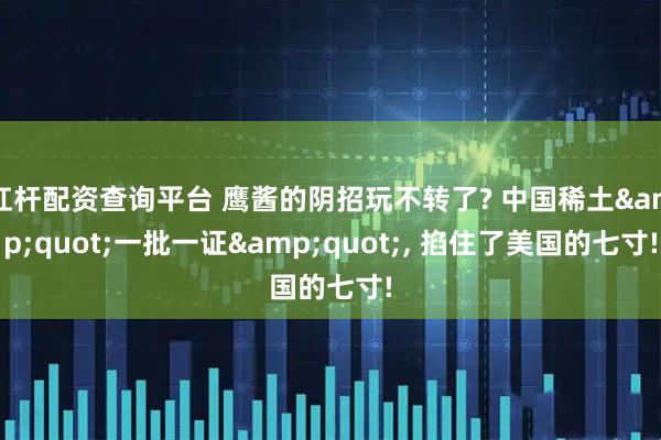 杠杆配资查询平台 鹰酱的阴招玩不转了? 中国稀土&quot;一批一证&quot;, 掐住了美国的七寸!